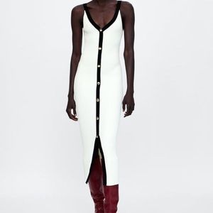Zara Knit Cream and Black Maxi Dress Small